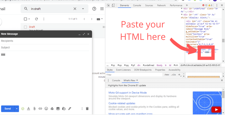 Save HTML in your Gmail draft