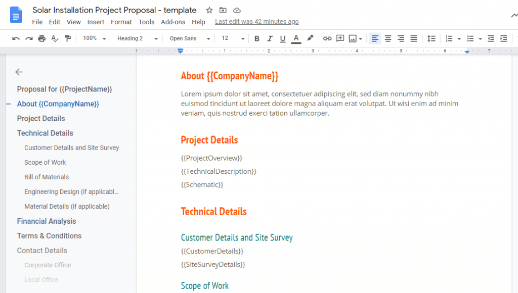 solar proposal template in Google Doc format