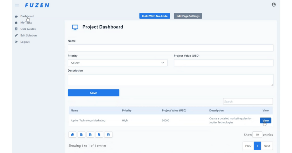 Project dashboard