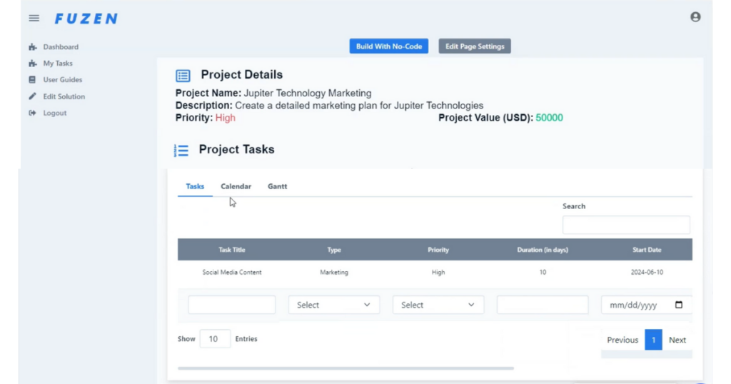 Project details page